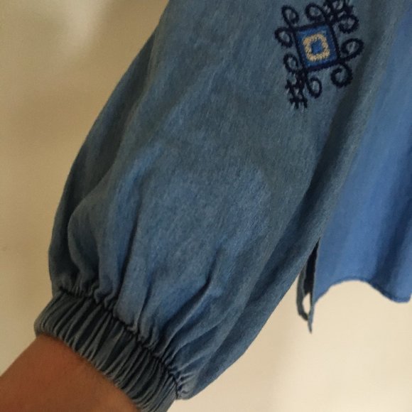 Peasant / Boho emboidered denim blouse - Picture 2 of 9